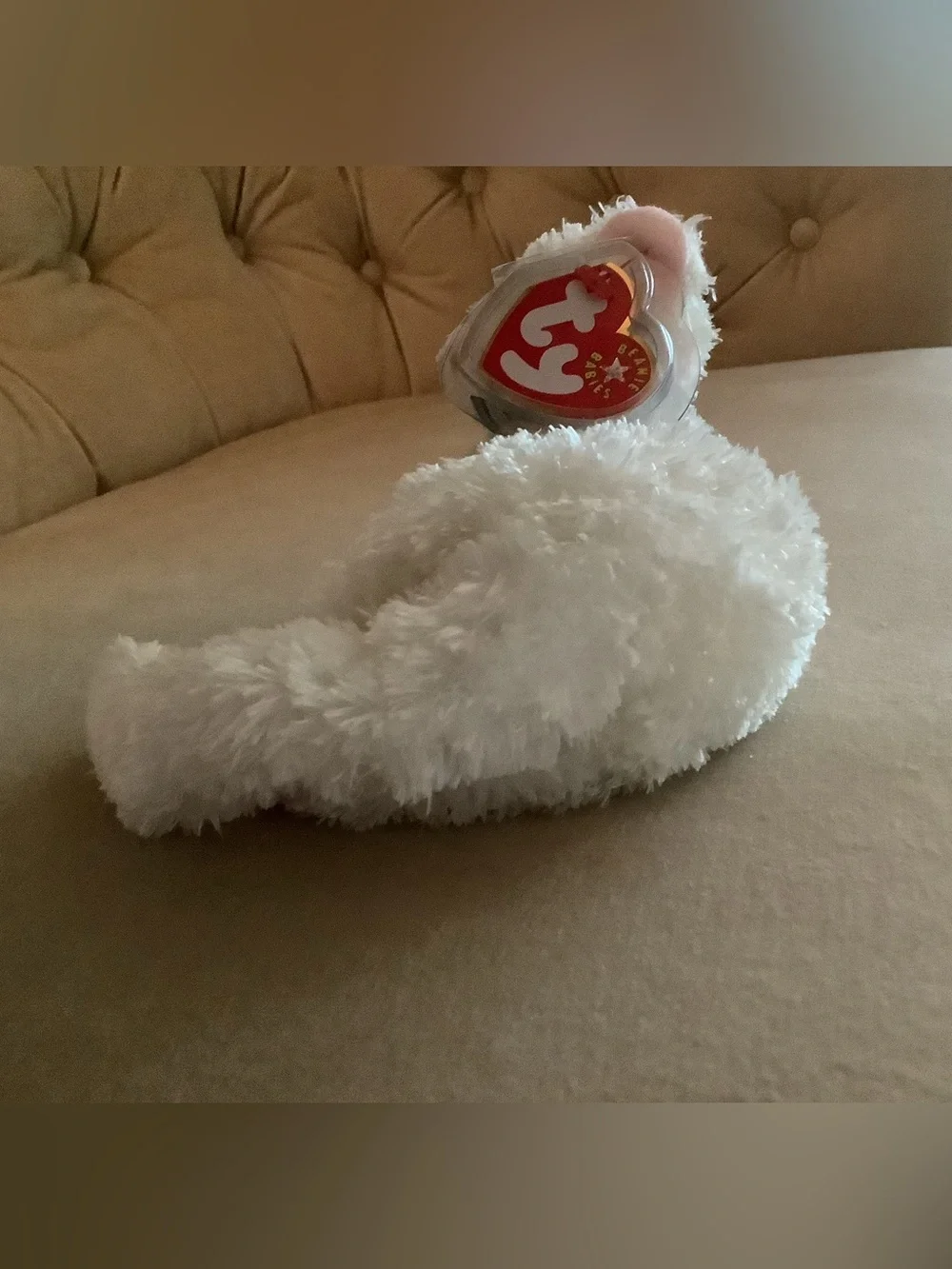 Ty White Plush Kitten with Blue Ribbon - Starlett